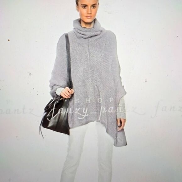 Nili Lotan Turtleneck Alpaca Merino Wool Seed Stitch Cape Poncho Heather Grey S - Picture 1 of 9